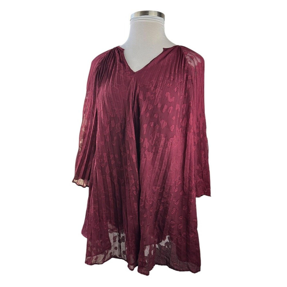by Anthropologie Toulon Pleated Mini Dress Boho Burgundy Maroon XS Fall Autumn - Picture 3 of 12
